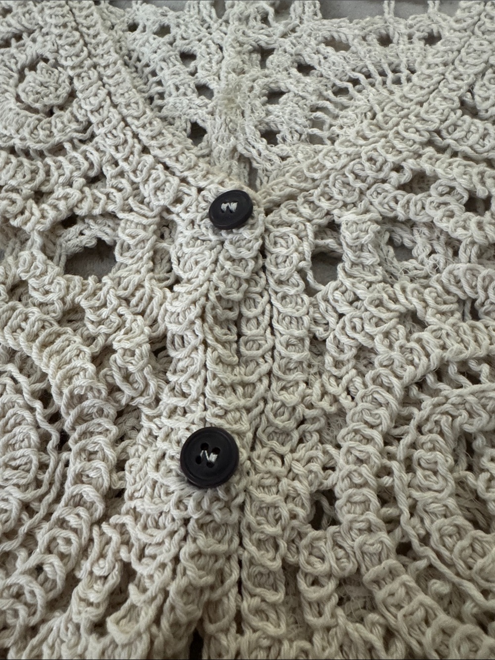 Openwork Crochet Button-Front Cardigan - Cream - Picture 3 of 8